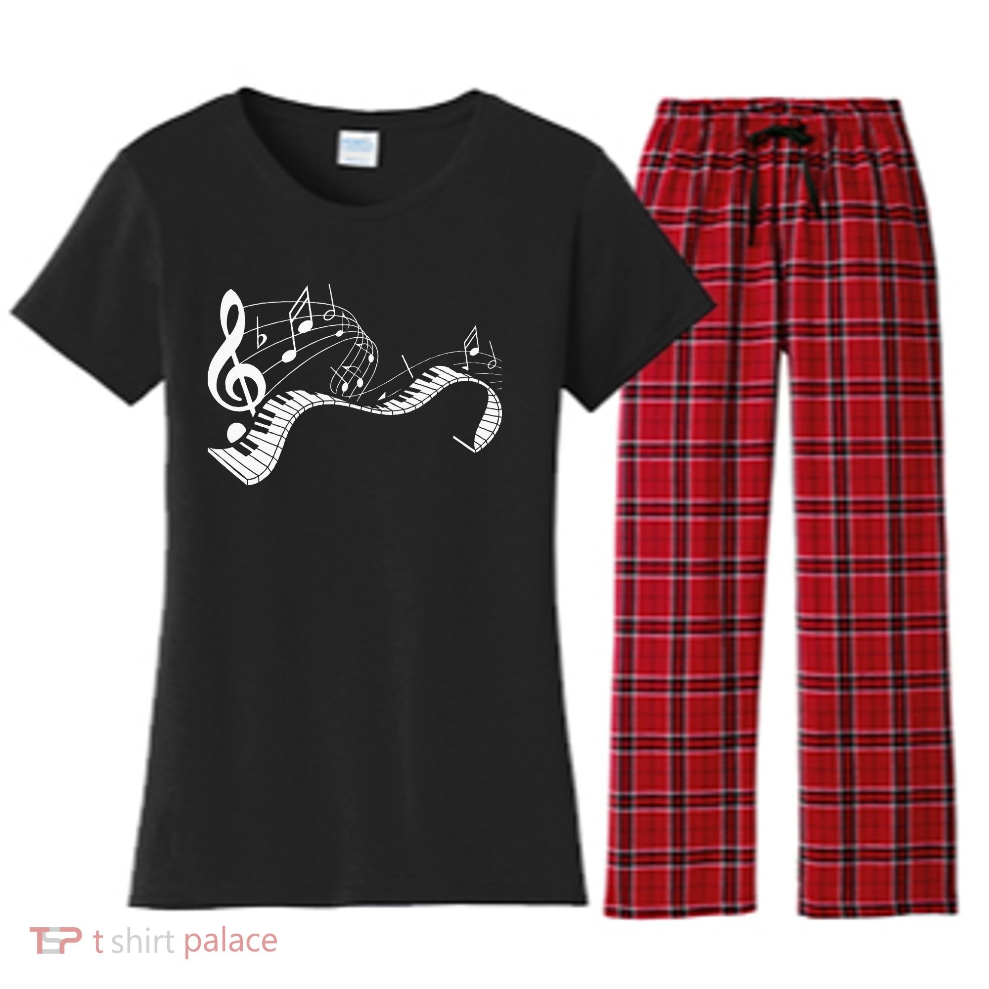Music Notes Keyboard Pianist Classical Musician Piano Women's Flannel Pajama Set