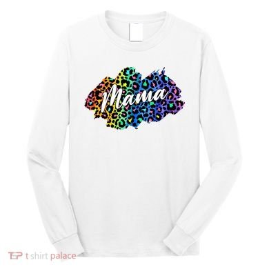 Mama Neon Leopard Print Cute Gift Long Sleeve Shirt