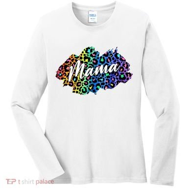 Mama Neon Leopard Print Cute Gift Women's Long Sleeve Shirt