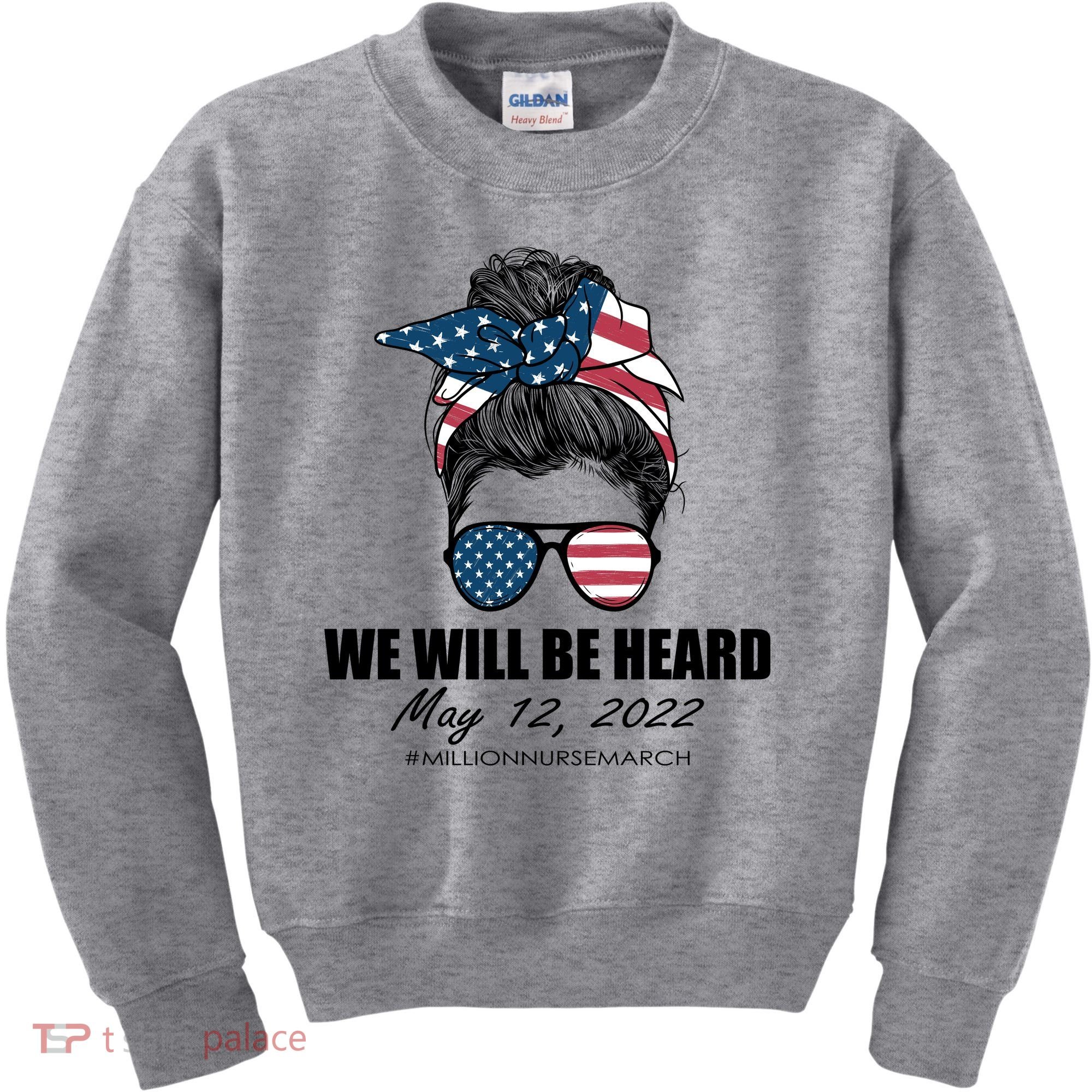 Million Nurse March We Will Be Heard Messy Bun USA Kids Sweatshirt