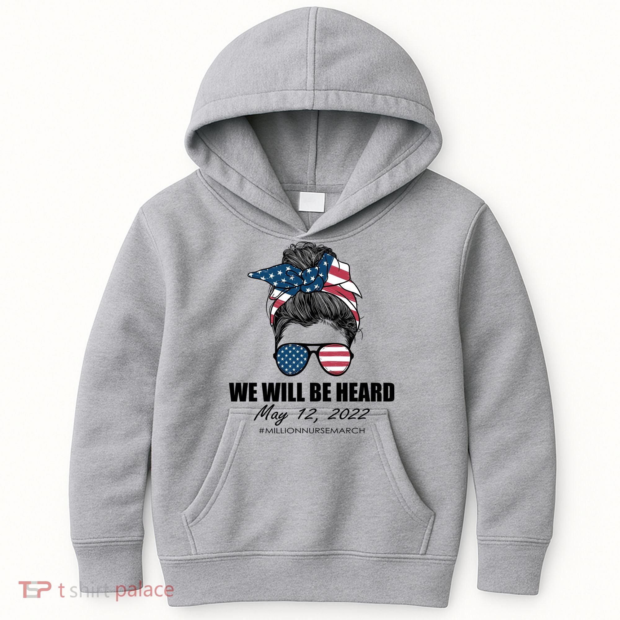 Million Nurse March We Will Be Heard Messy Bun USA Kids Hoodie