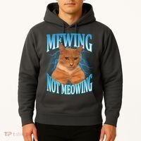 Mewing Not Meowing Funny Cat Meme Hoodie thumb 2