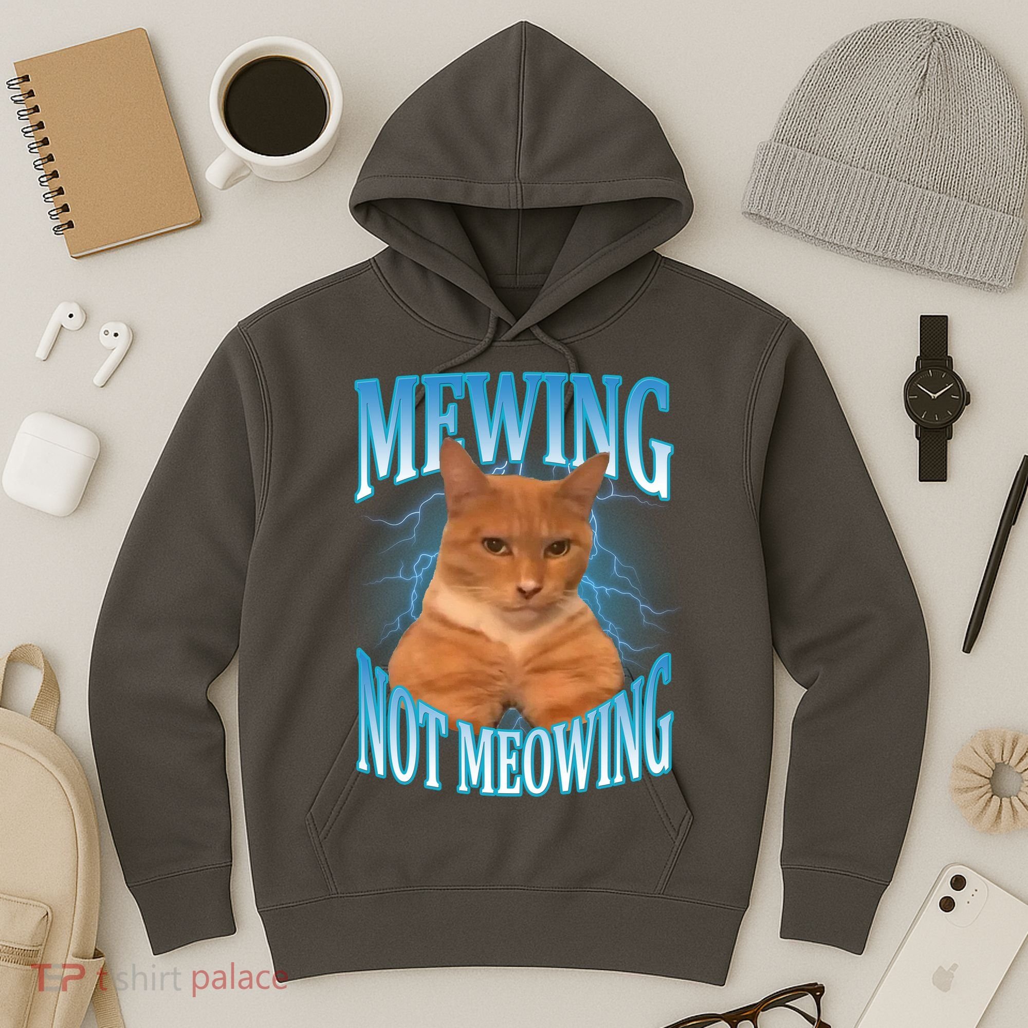 Mewing Not Meowing Funny Cat Meme Hoodie