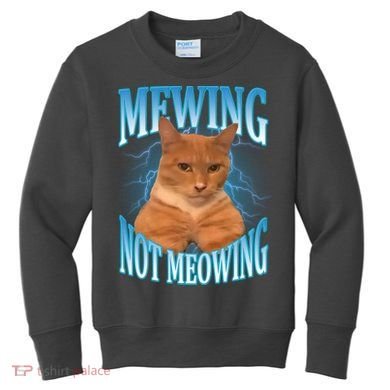 Mewing Not Meowing Funny Cat Meme Kids Sweatshirt