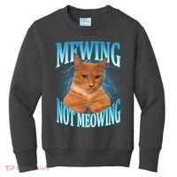 Mewing Not Meowing Funny Cat Meme Kids Sweatshirt thumb 0