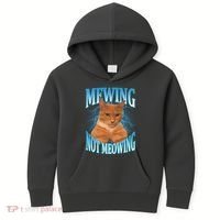 Mewing Not Meowing Funny Cat Meme Kids Hoodie thumb 0