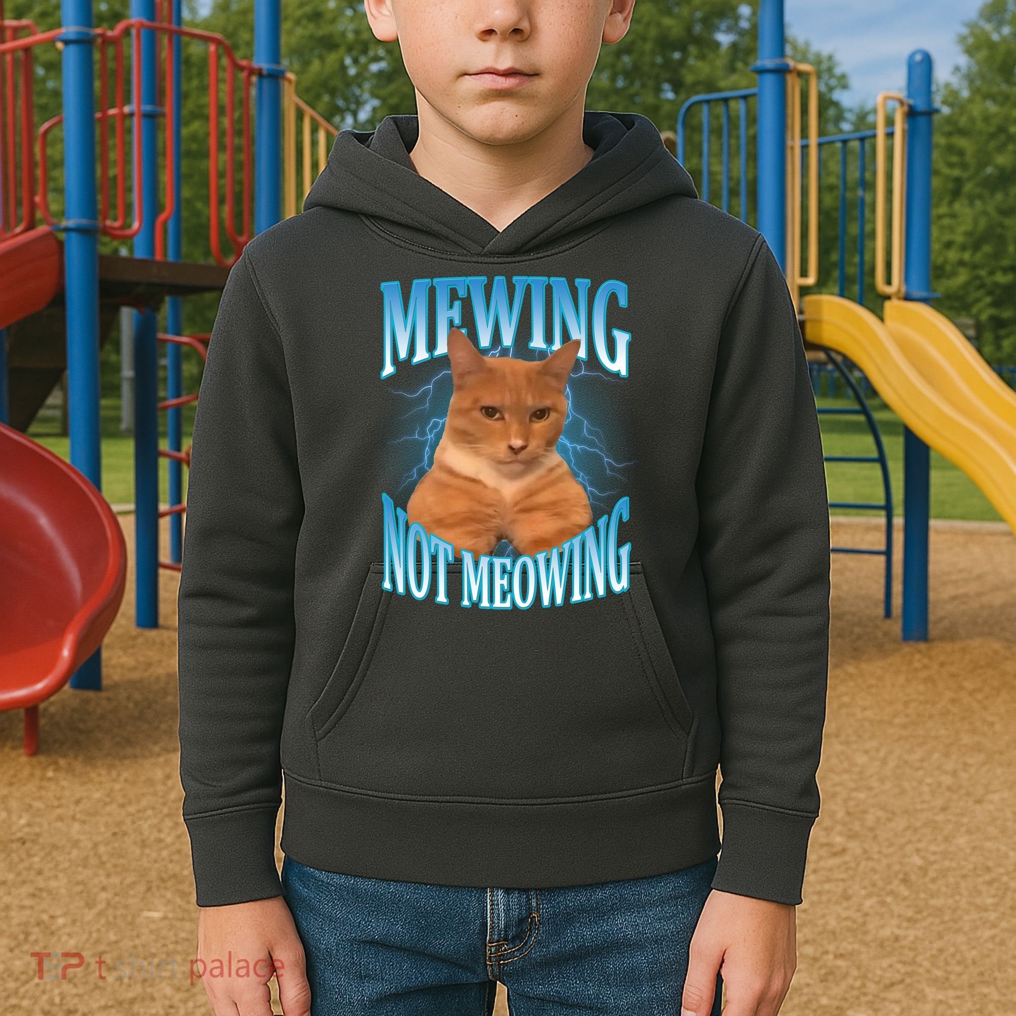 Mewing Not Meowing Funny Cat Meme Kids Hoodie