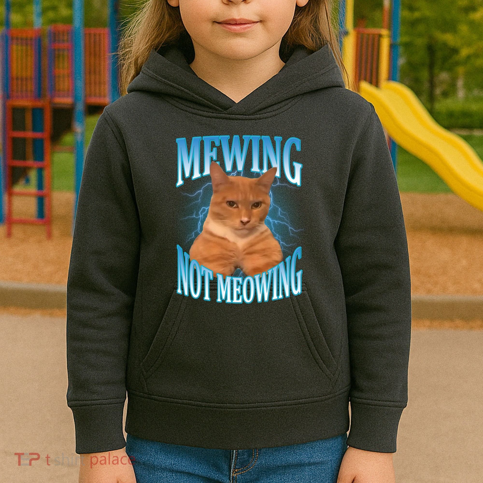 Mewing Not Meowing Funny Cat Meme Kids Hoodie