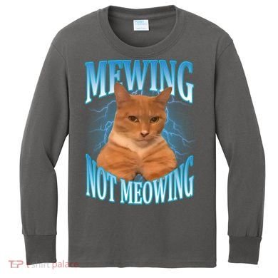 Mewing Not Meowing Funny Cat Meme Kids Long Sleeve Shirt