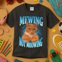 Mewing Not Meowing Funny Cat Meme Kids T-Shirt thumb 3
