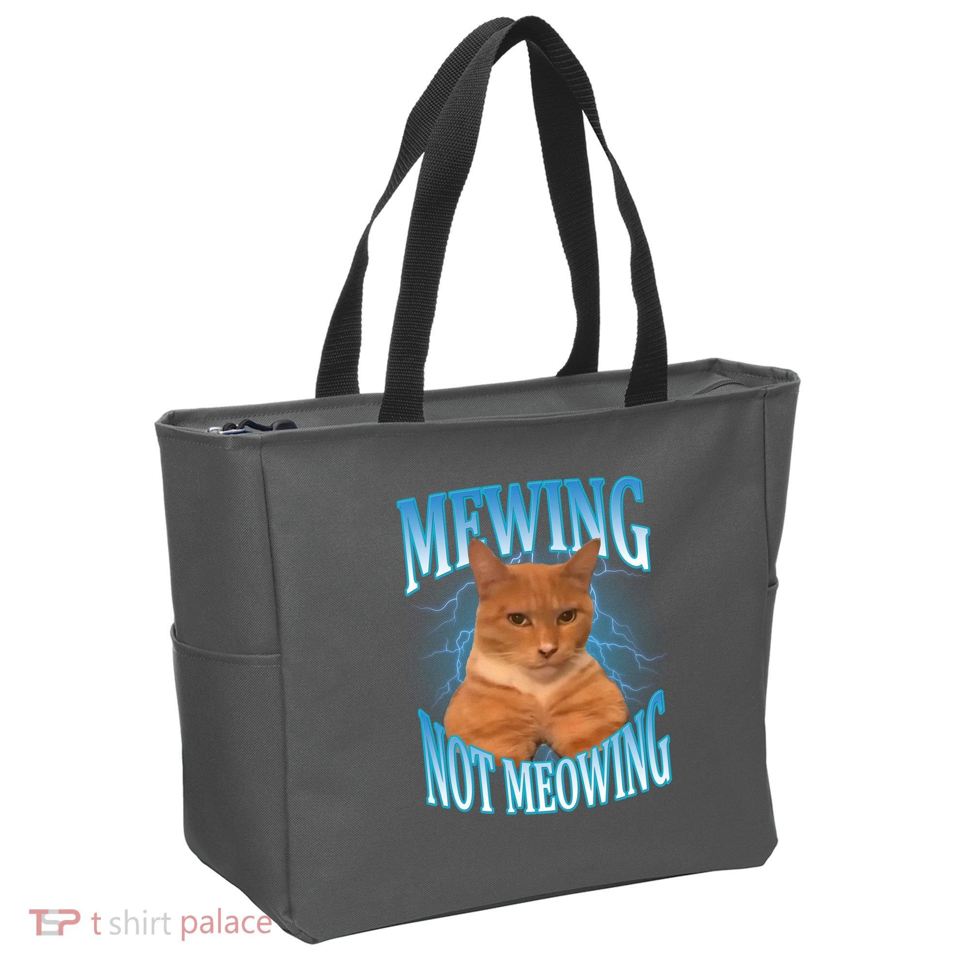 Mewing Not Meowing Funny Cat Meme Tote Bag