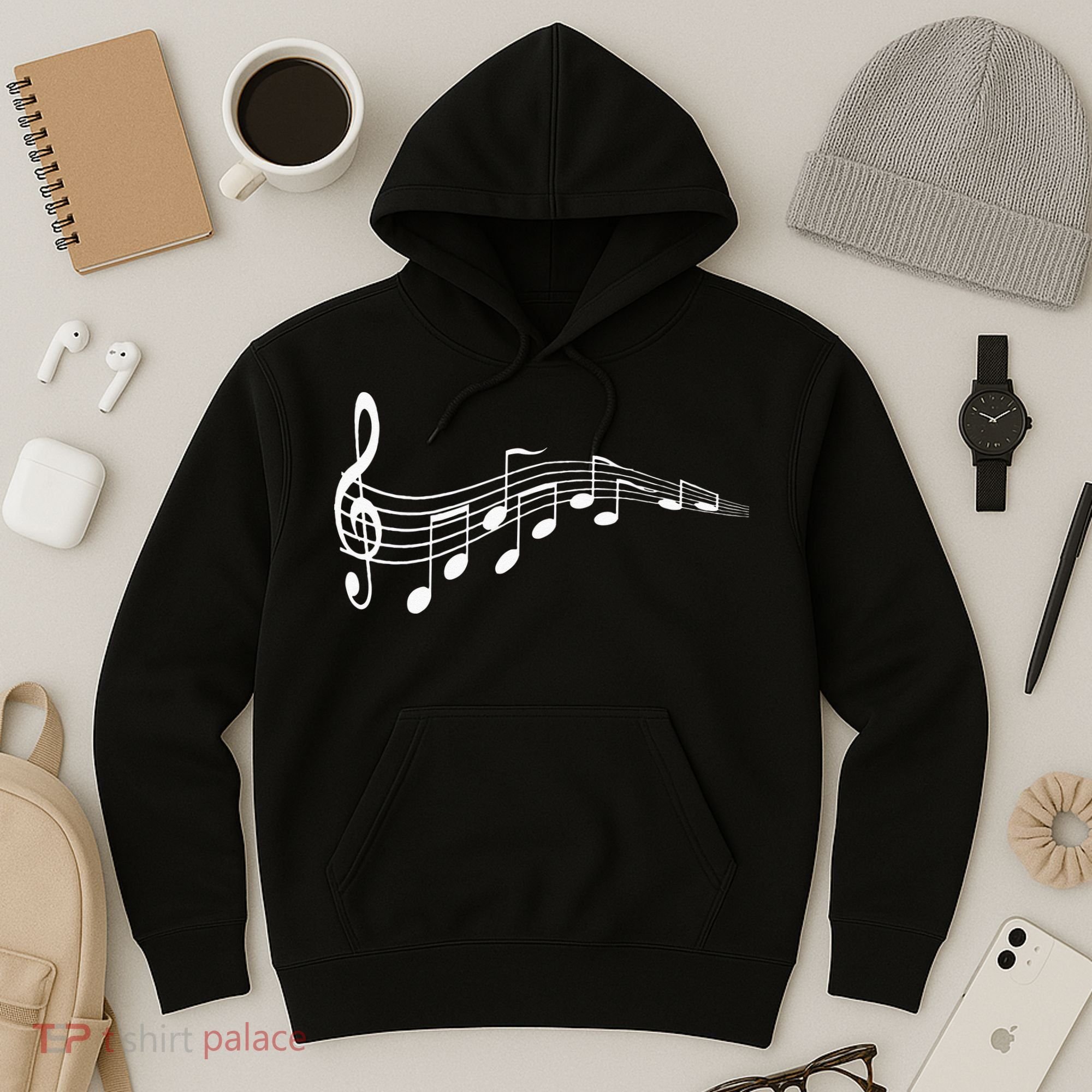 Musical Notes Music Dad Text In Treble Clef Hoodie