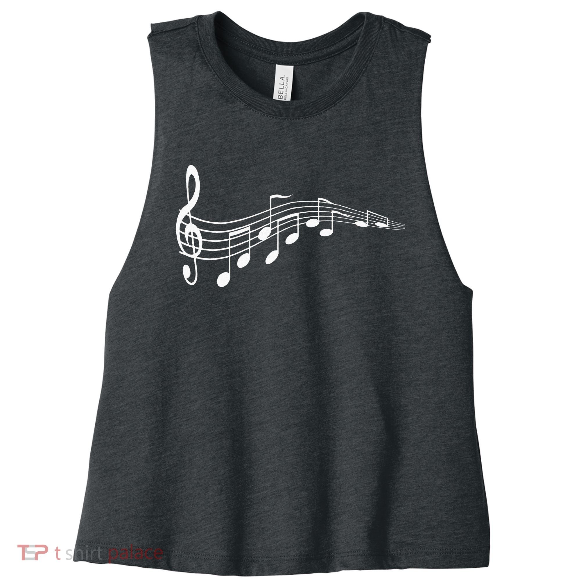 Musical Notes Music Dad Text In Treble Clef Women's Racerback Cropped Tank