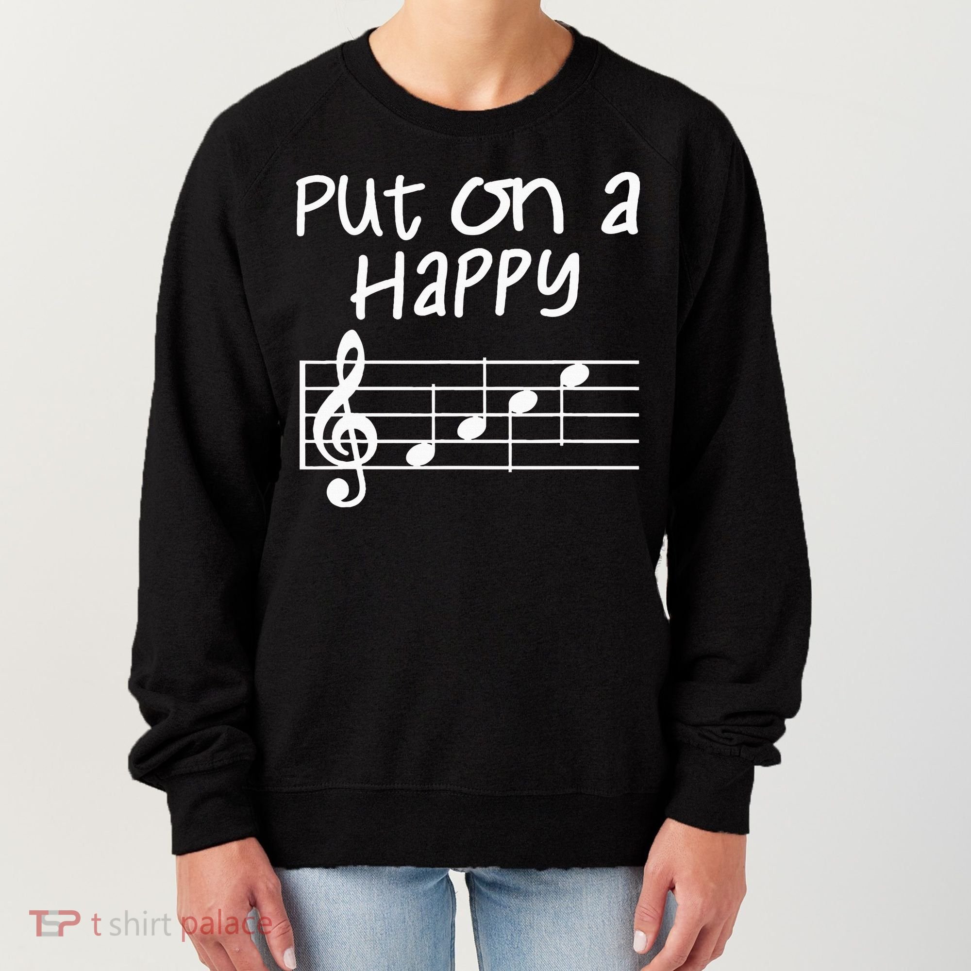 Musical Notes Put On A Happy Face Cute Music Loving Women's Sweatshirt