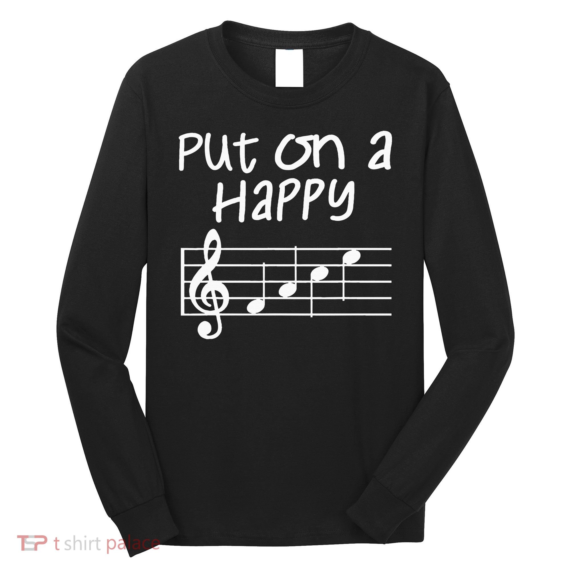 Musical Notes Put On A Happy Face Cute Music Loving Long Sleeve Shirt