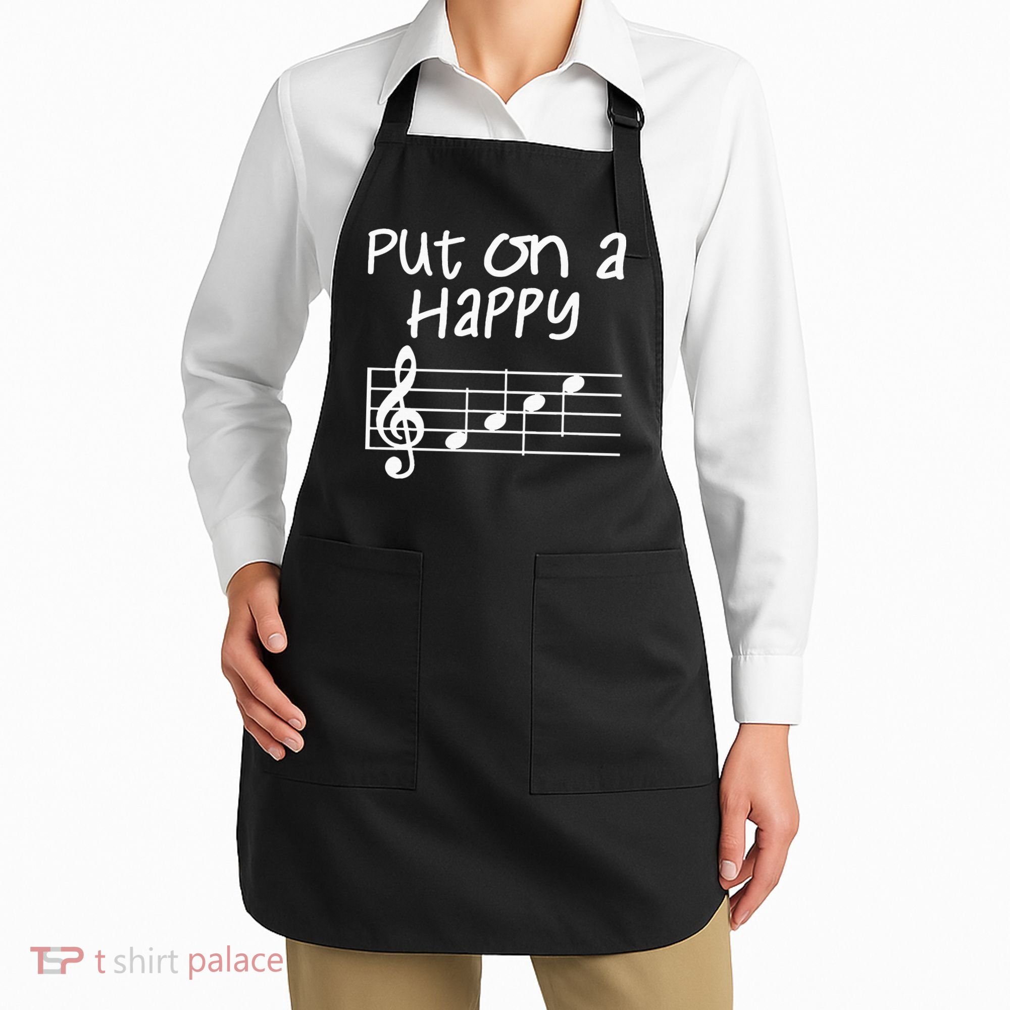 Musical Notes Put On A Happy Face Cute Music Loving Apron