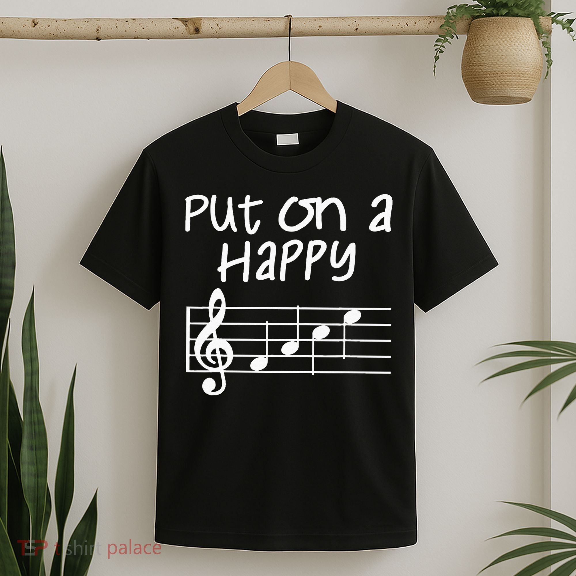 Musical Notes Put On A Happy Face Cute Music Loving T-Shirt