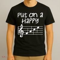 Musical Notes Put On A Happy Face Cute Music Loving T-Shirt thumb 3