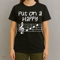 Musical Notes Put On A Happy Face Cute Music Loving T-Shirt thumb 4