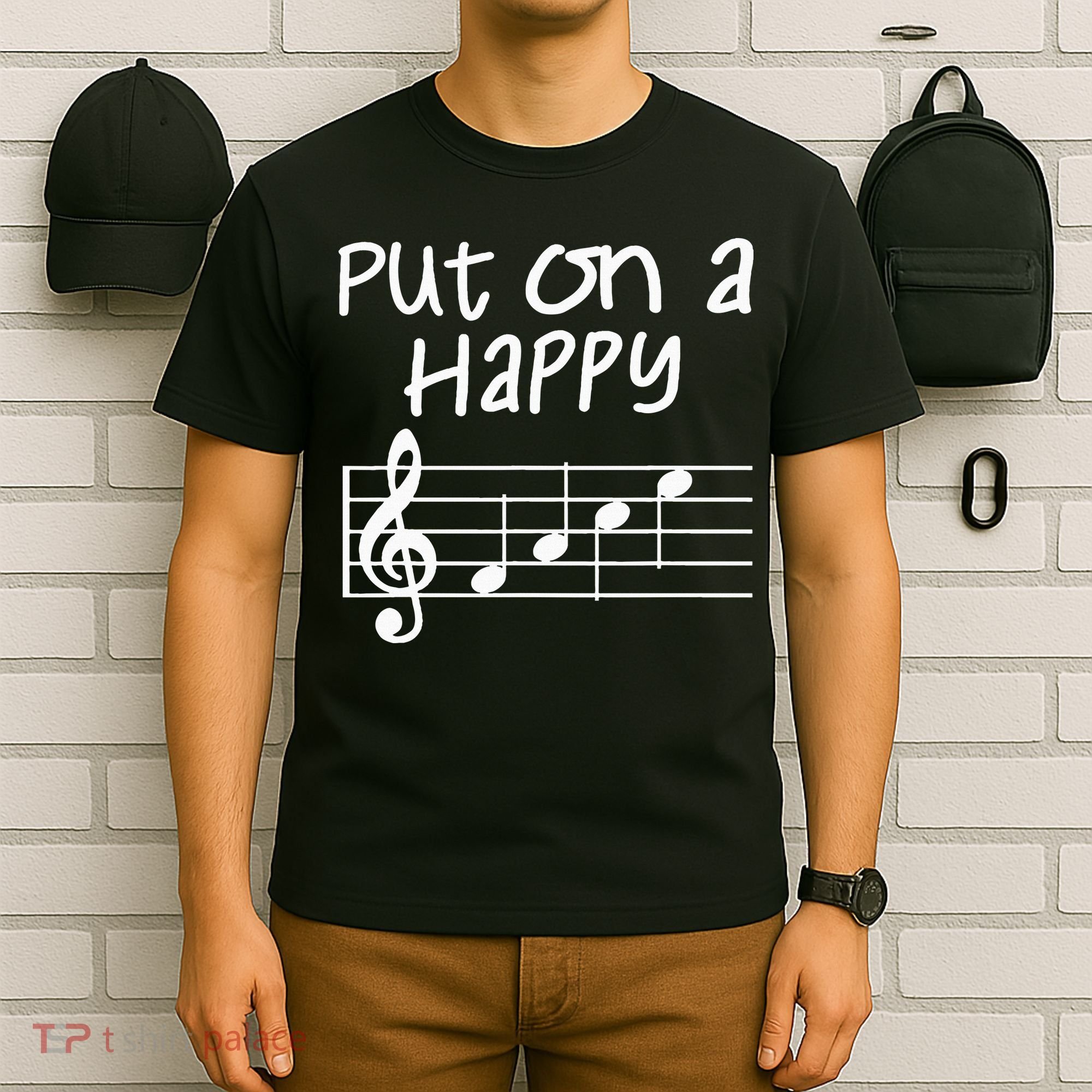 Musical Notes Put On A Happy Face Cute Music Loving T-Shirt
