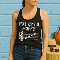 Musical Notes Put On A Happy Face Cute Music Loving Women's Tank Top thumb 2