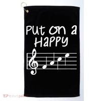 Musical Notes Put On A Happy Face Cute Music Loving Golf Towel thumb 0