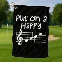 Musical Notes Put On A Happy Face Cute Music Loving Golf Towel thumb 1