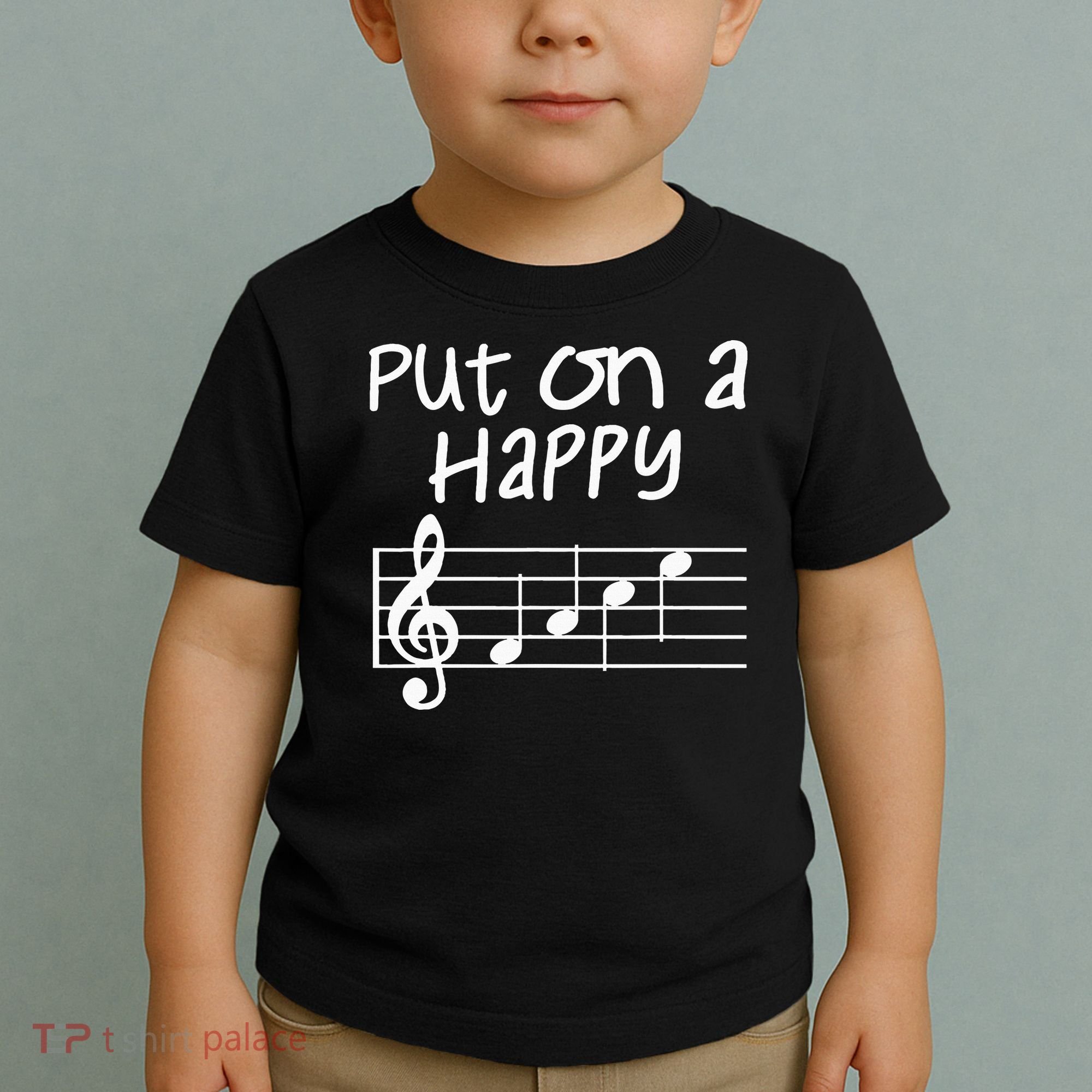 Musical Notes Put On A Happy Face Cute Music Loving Toddler T-Shirt