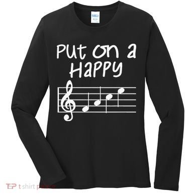 Musical Notes Put On A Happy Face Cute Music Loving Women's Long Sleeve Shirt