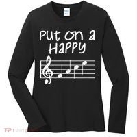 Musical Notes Put On A Happy Face Cute Music Loving Women's Long Sleeve Shirt thumb 0
