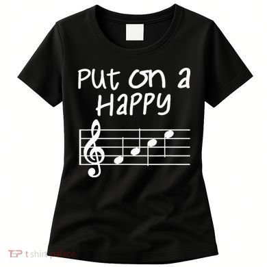 Musical Notes Put On A Happy Face Cute Music Loving Women's T-Shirt
