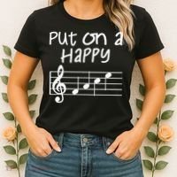 Musical Notes Put On A Happy Face Cute Music Loving Women's T-Shirt thumb 2
