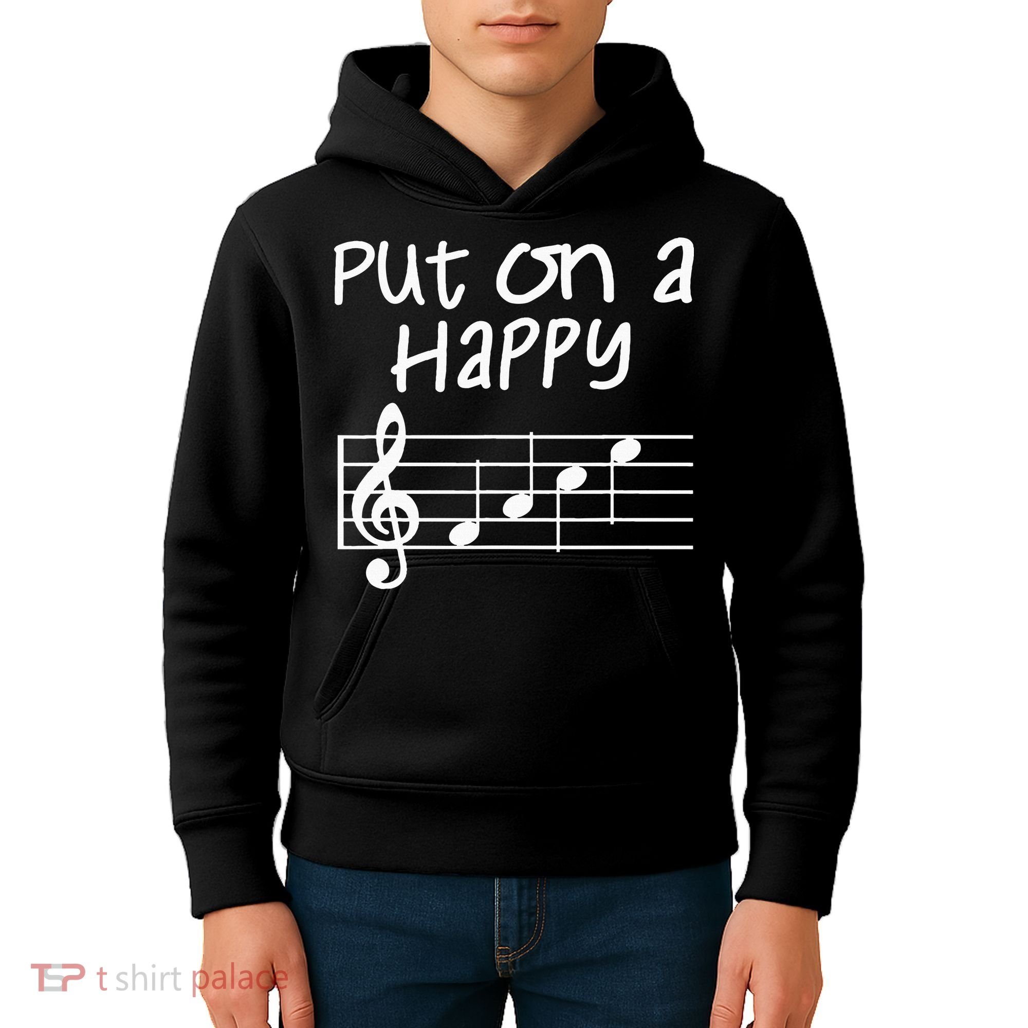 Musical Notes Put On A Happy Face Cute Music Loving Kids Hoodie