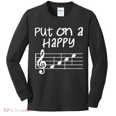Musical Notes Put On A Happy Face Cute Music Loving Kids Long Sleeve Shirt