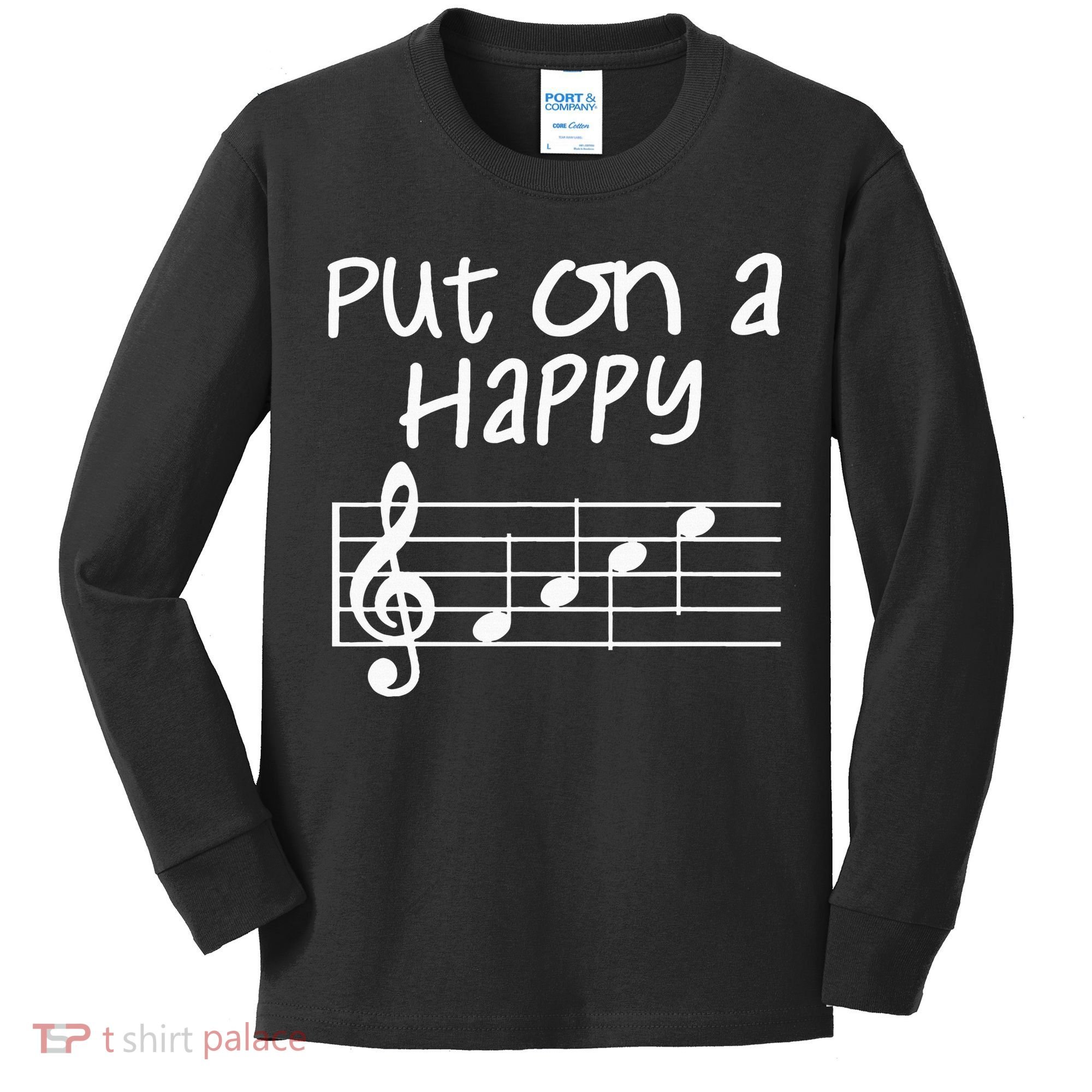 Musical Notes Put On A Happy Face Cute Music Loving Kids Long Sleeve Shirt