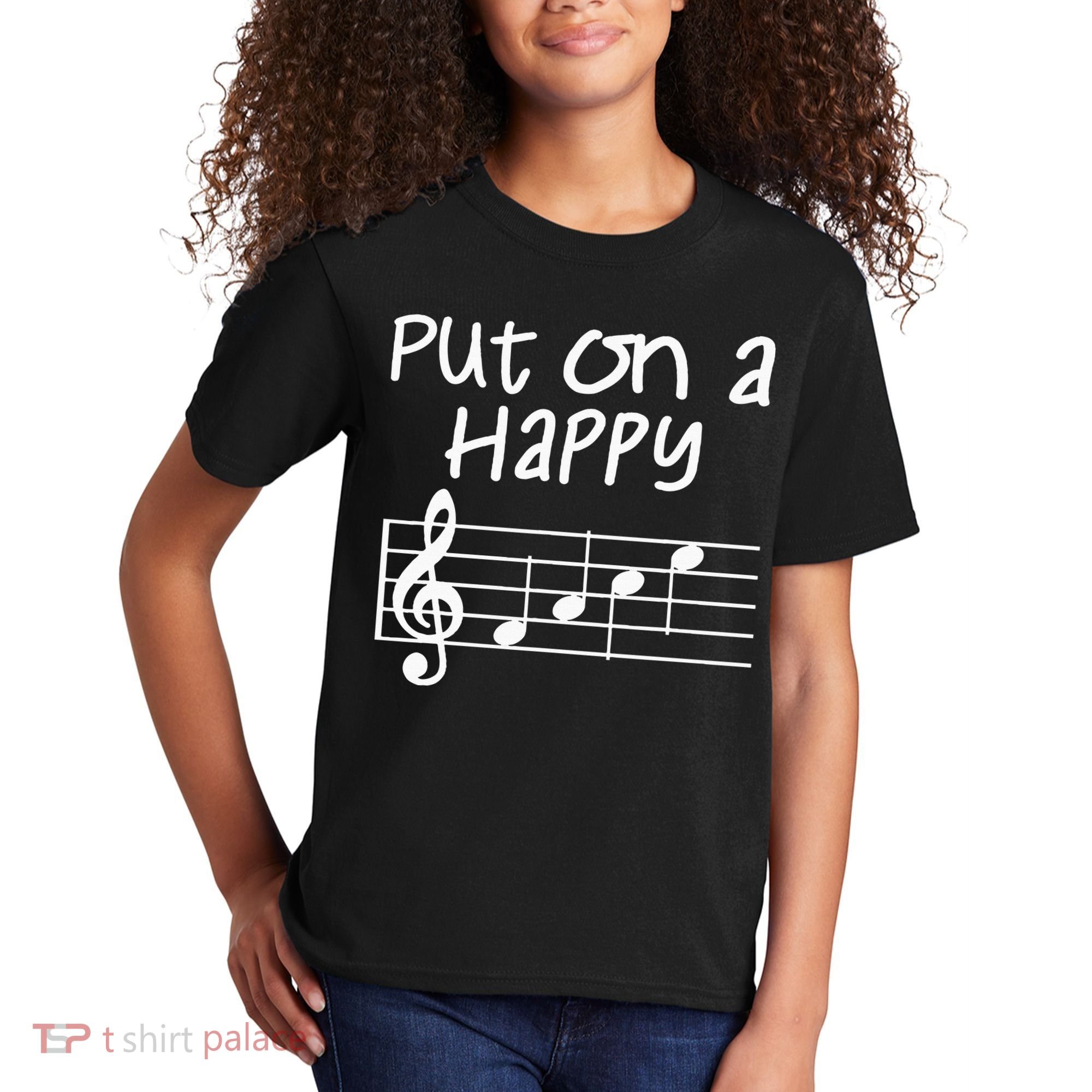 Musical Notes Put On A Happy Face Cute Music Loving Kids T-Shirt