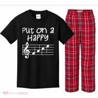 Musical Notes Put On A Happy Face Cute Music Loving Kids Plaid Pajama Set thumb 0