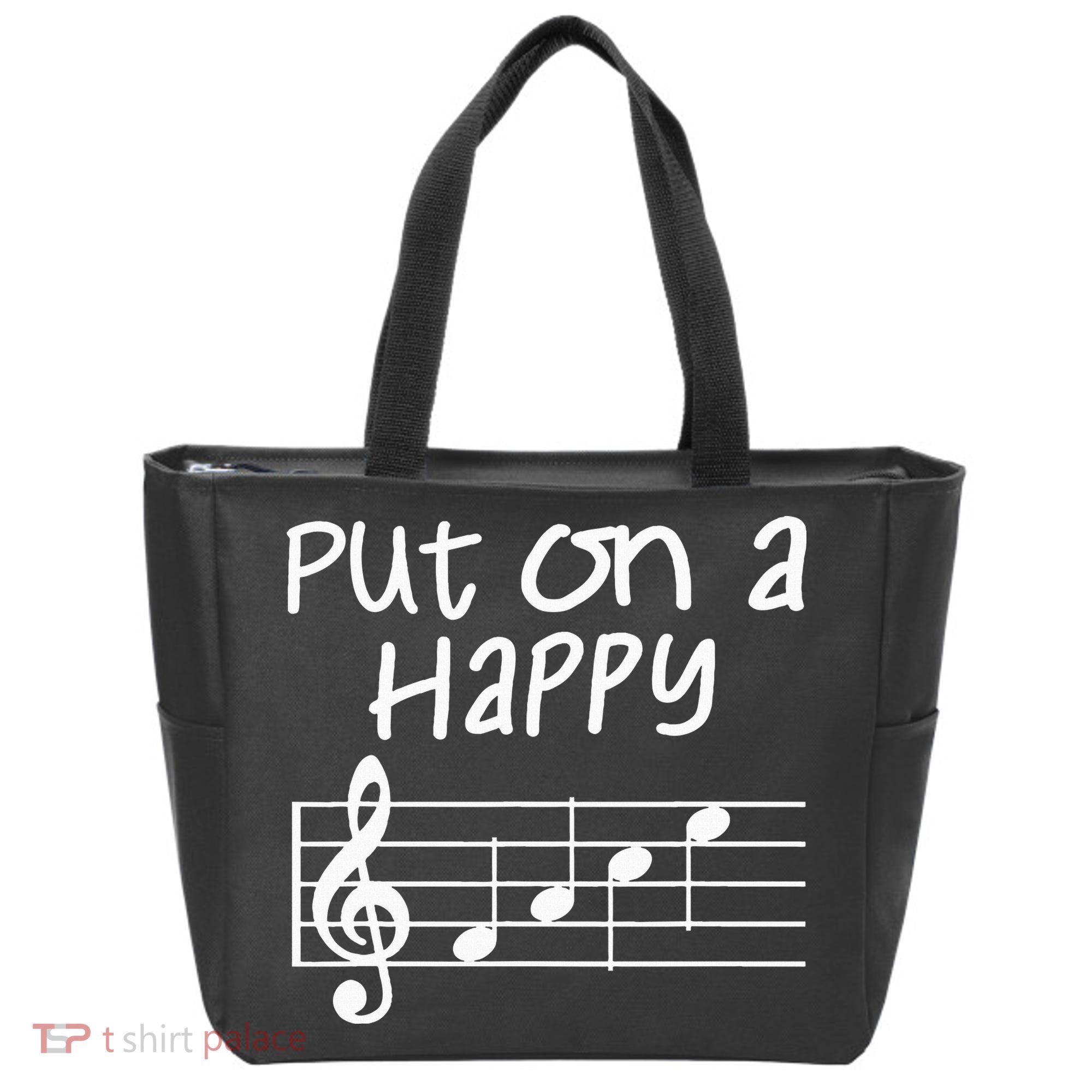 Musical Notes Put On A Happy Face Cute Music Loving Tote Bag