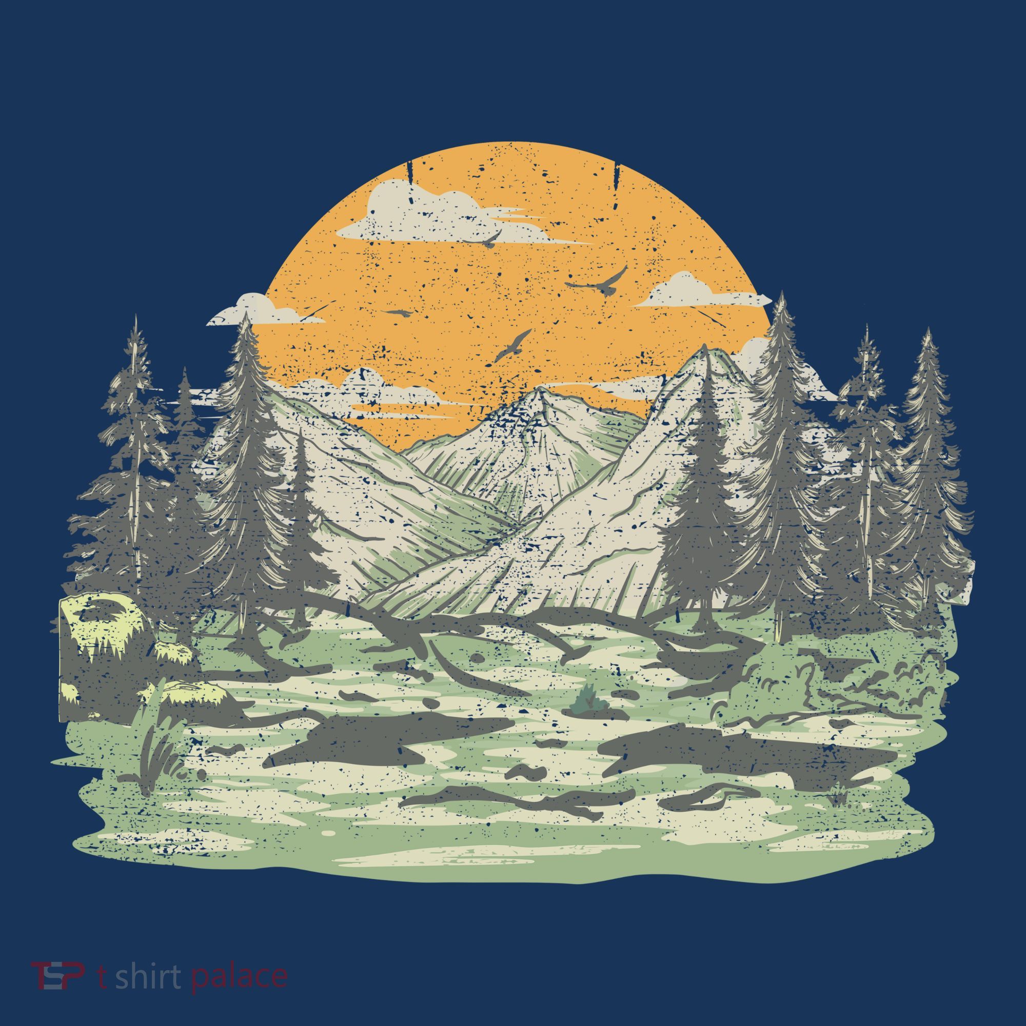 Mountain Nature Sunset Vintage T-Shirt