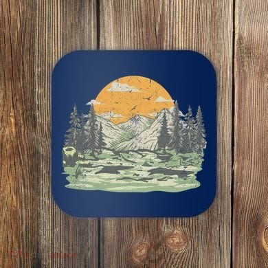 Mountain Nature Sunset Vintage Coaster