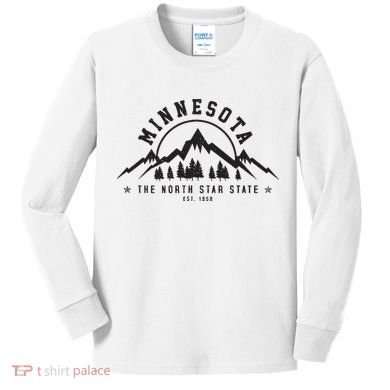 Minnesota North Star State Est 1858 Vintage Mountains Gift Kids Long Sleeve Shirt