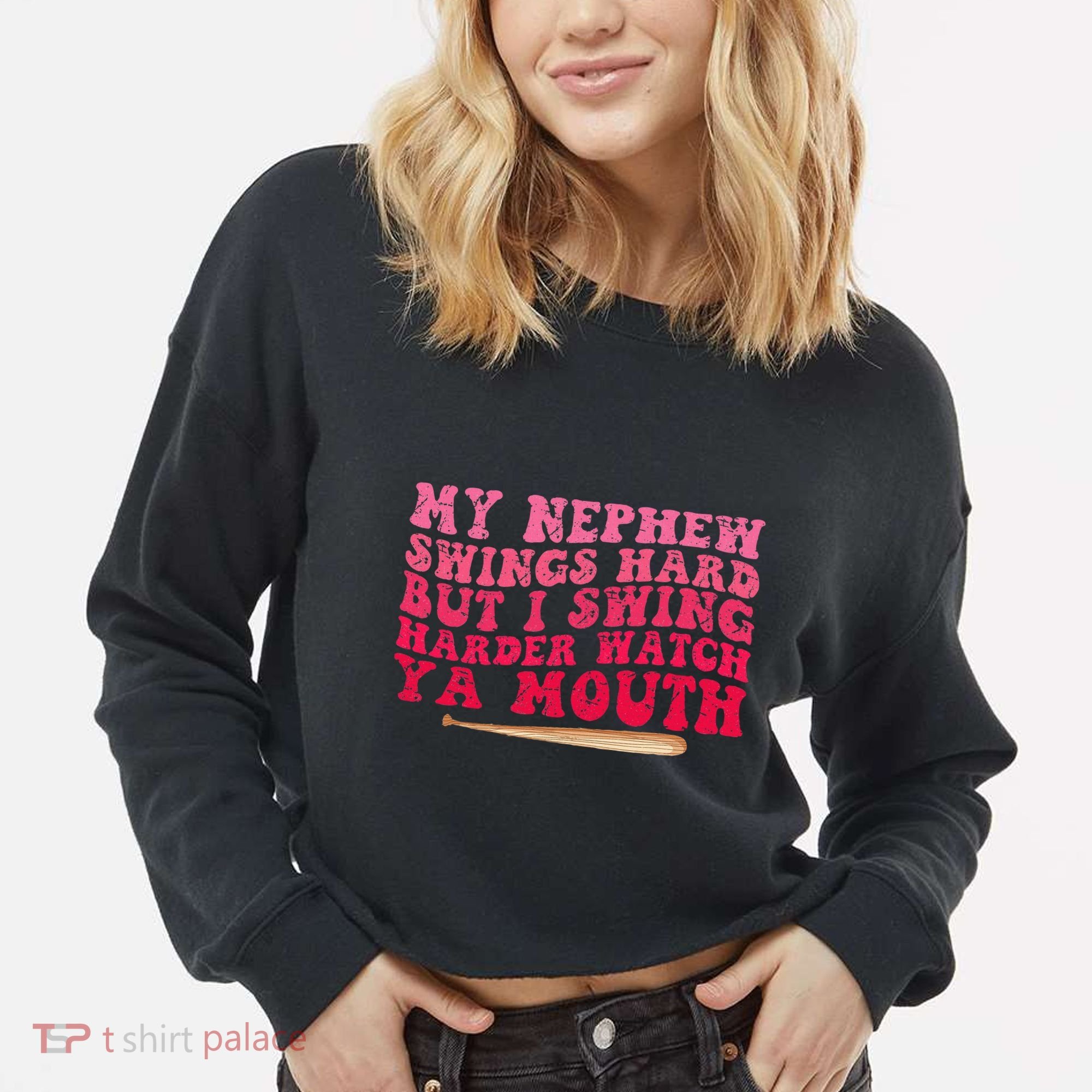 My Nephew Swings Hard But I Swing Cropped Pullover Crew