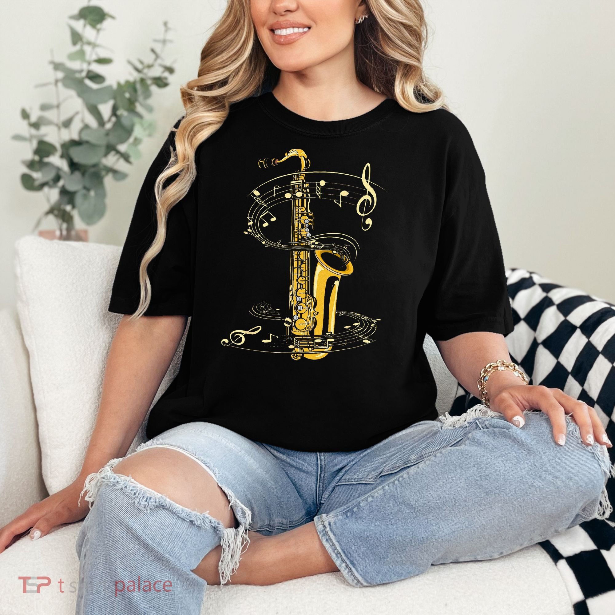 Music Notes Treble Clef Saxophonist Jazz Musician Saxophone Comfort Colors T-Shirt