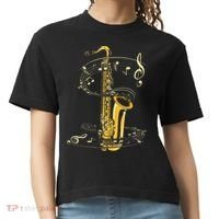 Music Notes Treble Clef Saxophonist Jazz Musician Saxophone Comfort Colors Boxy T-Shirt thumb 0