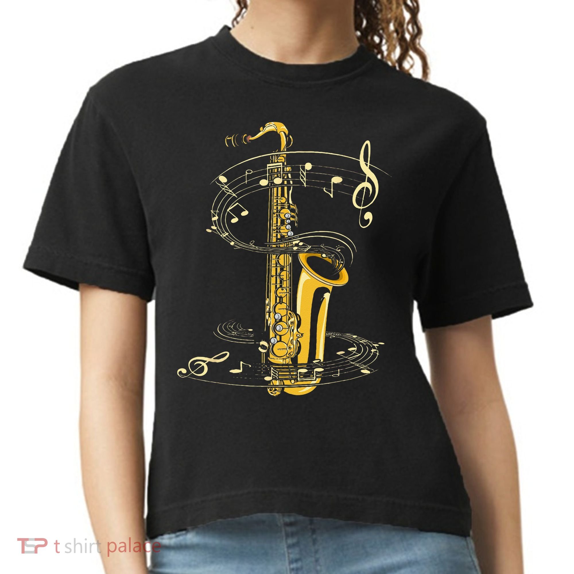 Music Notes Treble Clef Saxophonist Jazz Musician Saxophone Comfort Colors Boxy T-Shirt