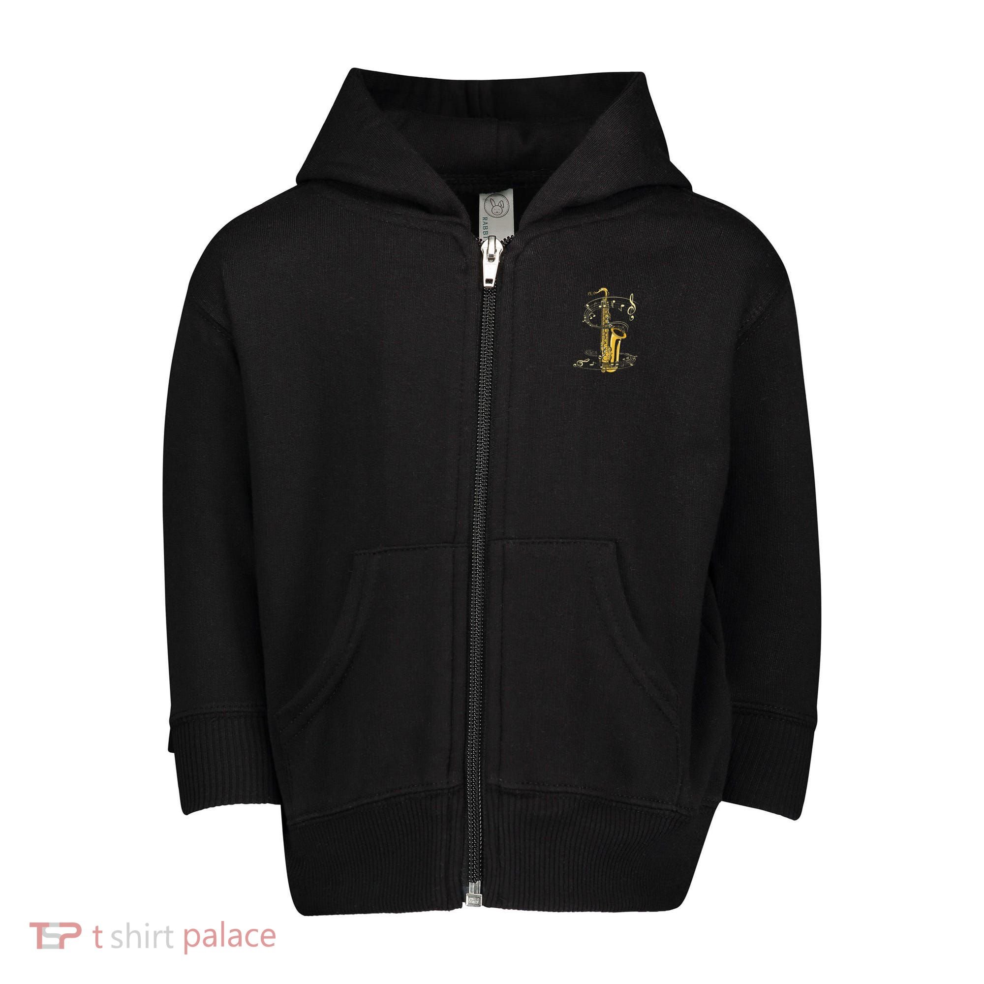 Music Notes Treble Clef Saxophonist Jazz Musician Saxophone Toddler Zip Fleece Hoodie