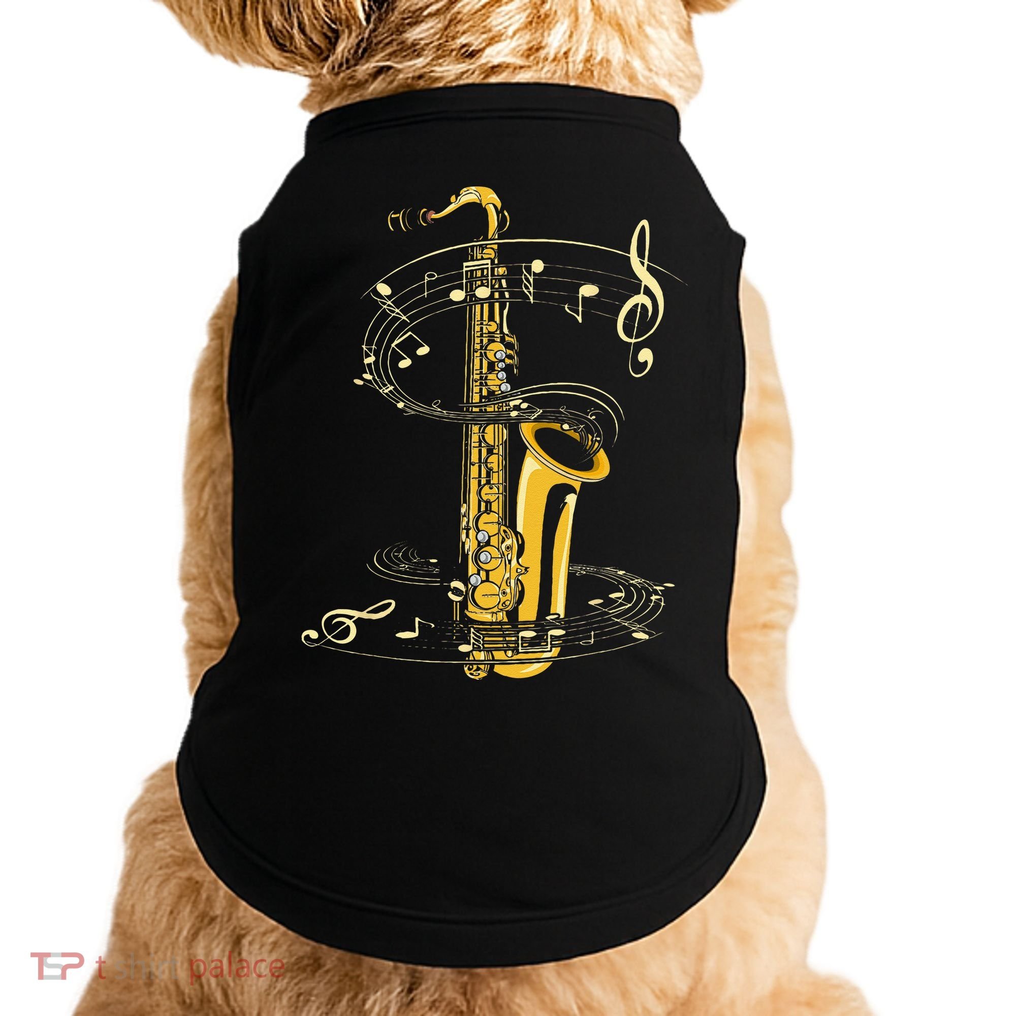 Music Notes Treble Clef Saxophonist Jazz Musician Saxophone Doggie Tank