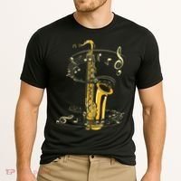 Music Notes Treble Clef Saxophonist Jazz Musician Saxophone Cooling Performance Crew T-Shirt thumb 2