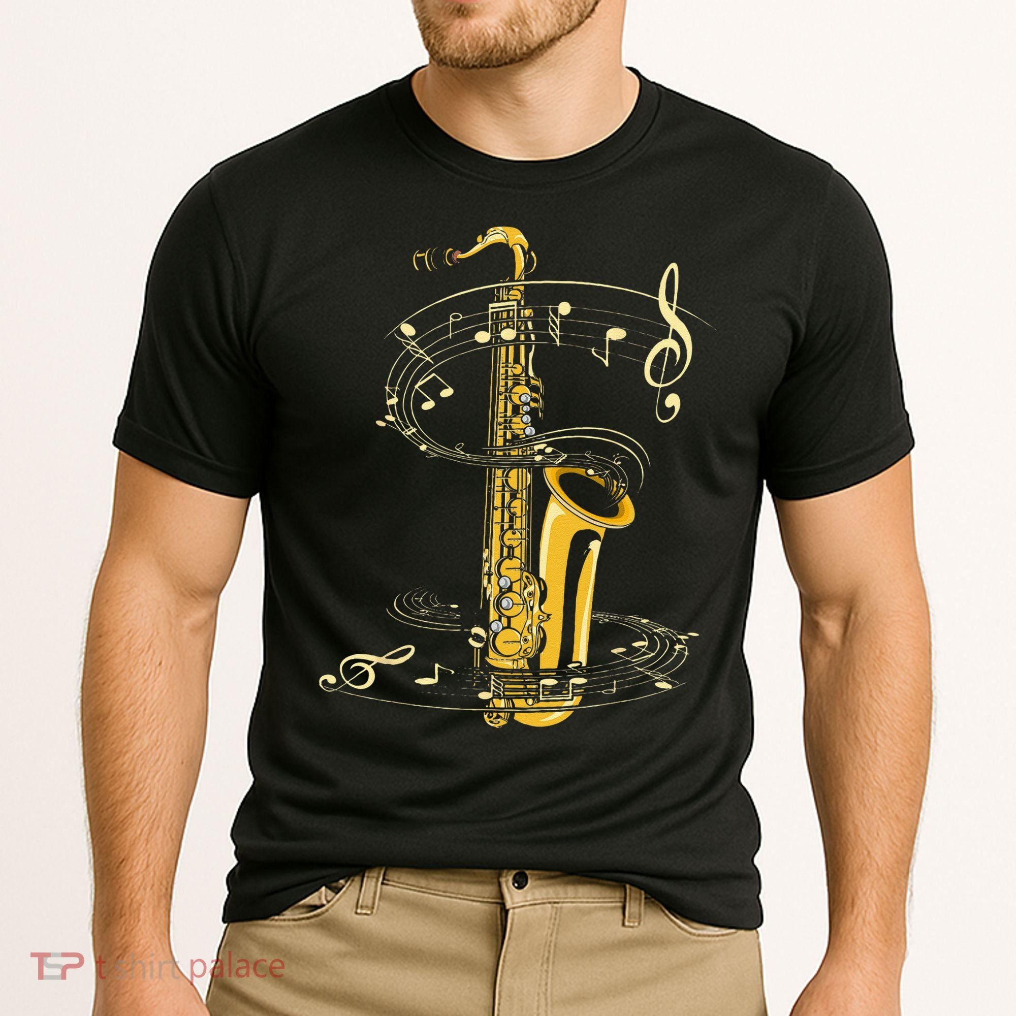 Music Notes Treble Clef Saxophonist Jazz Musician Saxophone Cooling Performance Crew T-Shirt