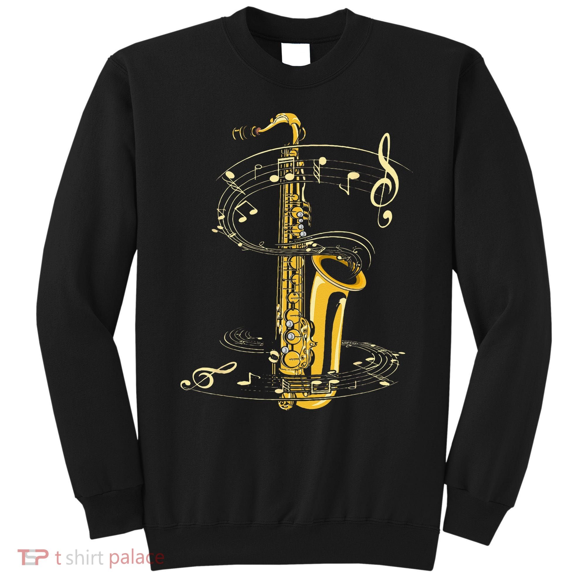 Music Notes Treble Clef Saxophonist Jazz Musician Saxophone Sweatshirt